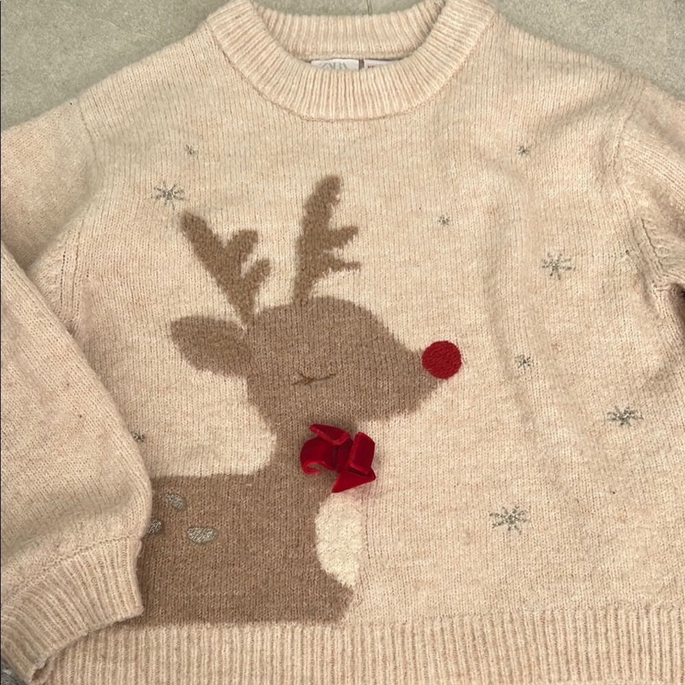 Kids Reindeer Sweater - Cream & Brown